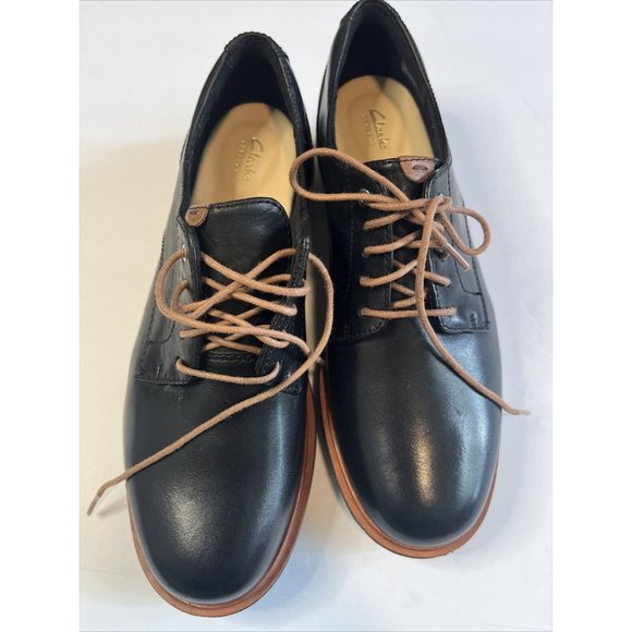 Clarks Teadale Rhea Womens 7M Leather Black Tan Lace Up Platform Oxford Shoes - Picture 3 of 16